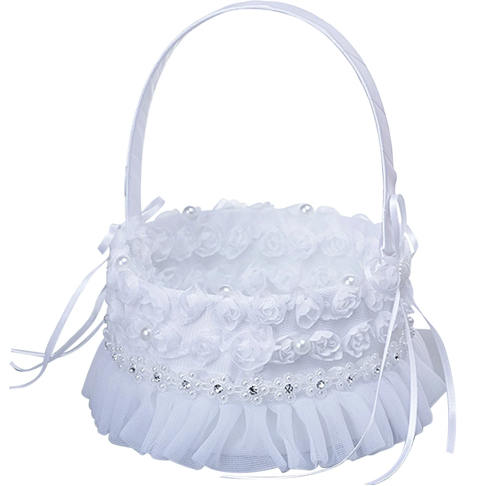 

Elegant Wedding Flower Girl Basket H held Storage Baskets for Bridal Decorations Roses Petals Small Size Perfect Fit Bride