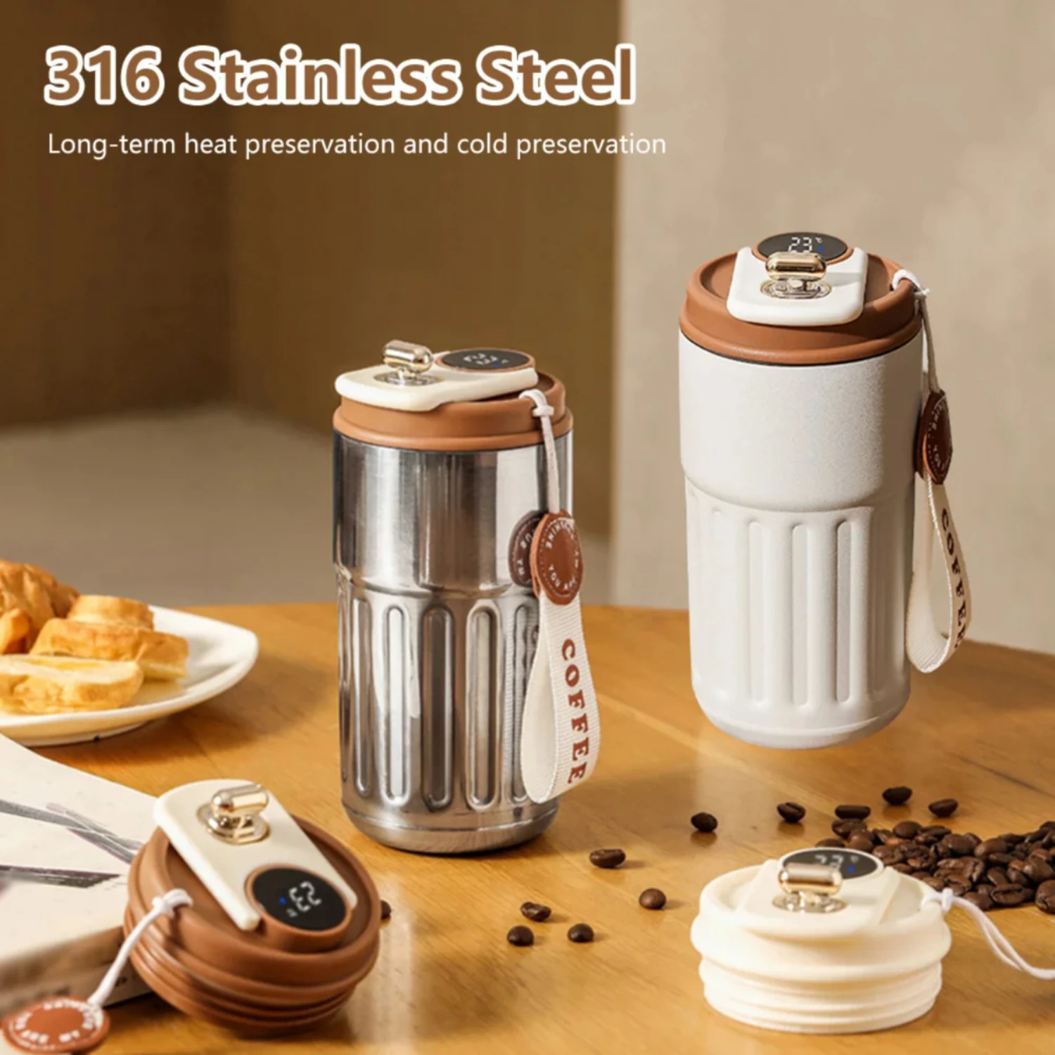 

450ml Smart Thermos Bottle Water Digital LED Temperature Coffee Mug Cup Stainless Steel Hydroflask Portable Vacuum Thermoses