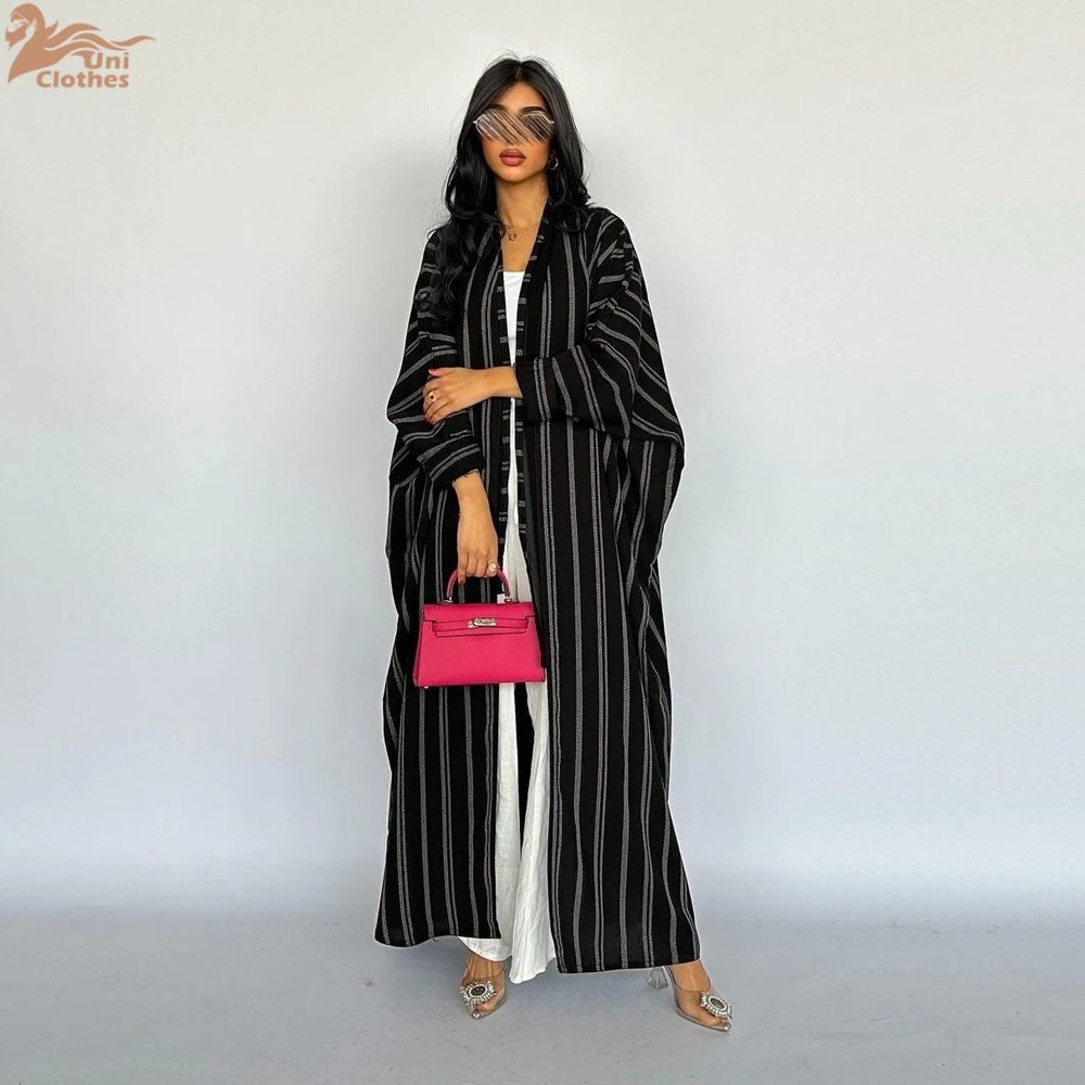 

Eid Black Stripe Open Kimono Abaya Dubai Muslim Kaftan Dress Islam Prayer Clothes Abayas For Women Robe Femme Musulmane Caftan