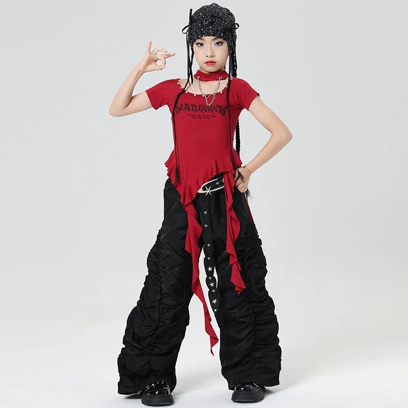 جديد الفتيات مجموعة الجاز الرقص أزياء مسرحية للفتيات بلوزات حمراء السراويل السوداء وتتسابق الهيب هوب الرقص تظهر المرحلة ارتداء DQS19685