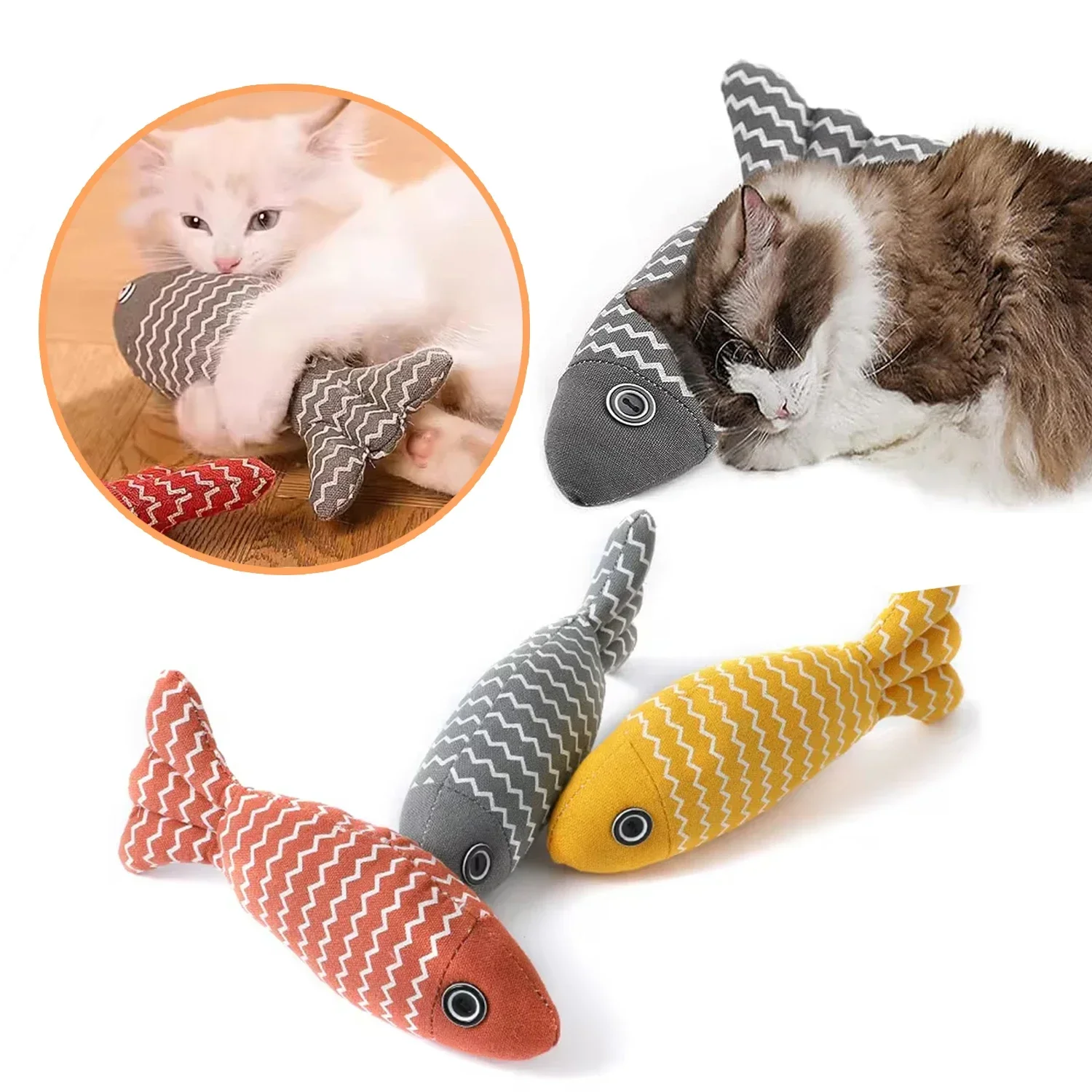 

3 Pcs Cat Toys Fish Soft Linen Interactive Kitten Exercise Kicker Toys 7.8 Inches Cute Fish Pillow Cat Stress Relief Toys