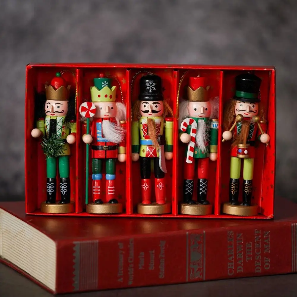 

5PCS Festival Gift Handicraft Christmas Nutcracker Painted 13CM Soldier Doll Winter Soldiers Handcraft Figurine Office Decor