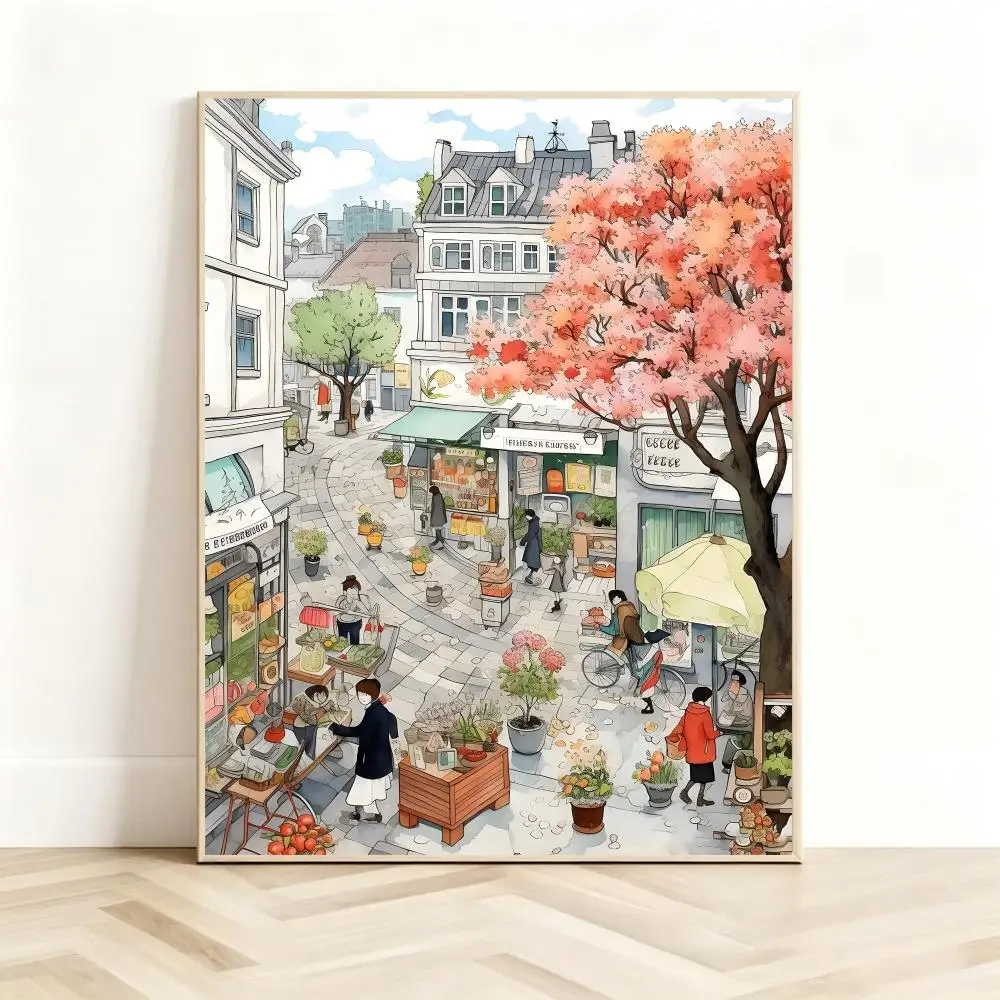 Urban Street Art V-Vintage City Street Art Print Poster Classic Self-Adhesive PP Wall Sticker for Living Room Bar Decor Gift
