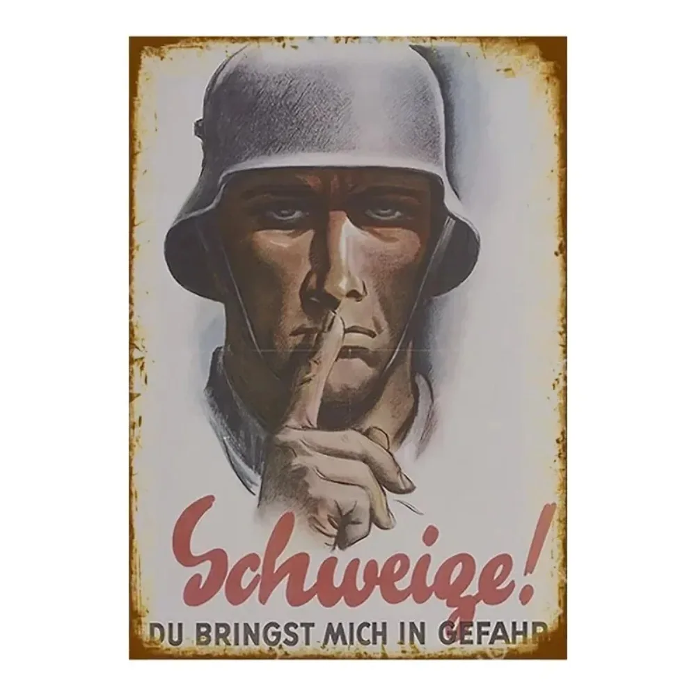 Vintage „Keep Quiet“ Deutsches Poster-Metallschild – Wandkunst im Retro-Höhlenstil für Zuhause, Bar, Garage und Café-Dekoration