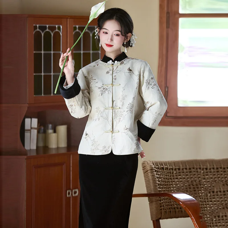 

Black New Chinese Style Long Sleeved Cheongsam Improved Young Women's Long Sleeved Coat for Autumn and Winter Qipao Dress