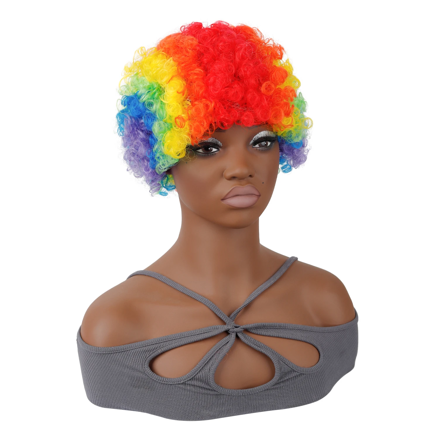 Perruque de Clown arc-en-ciel pour Fans de Football fou, perruques Afro colorées Hippie moelleuses et bouclées, perruques synthétiques de Cosplay sur le thème Disco des années 70 et 80