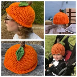 Cute Infant Halloween Hats Knitted Cap Adult Fun Crochet Pumpkin Hat  Autumn  Winter Warm Thanksgiving Pumpkin Decoration