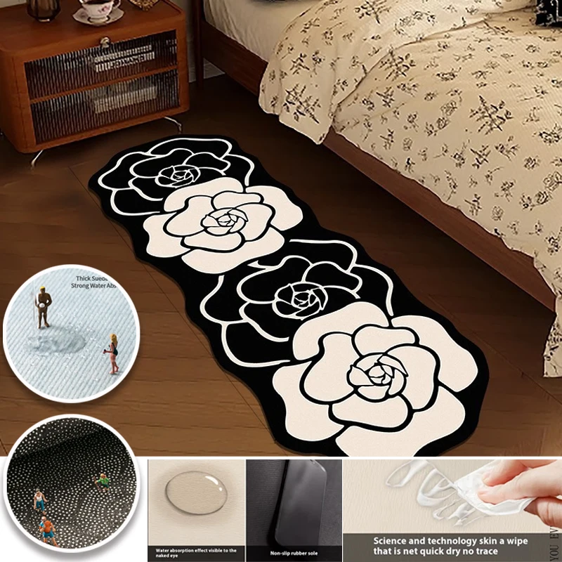 

Elegant Camellia Crystal Velvet Floor Mat Living Room Bathroom Door Absorbent Quick-Drying Floor Rugs Household Non-slip Carpet