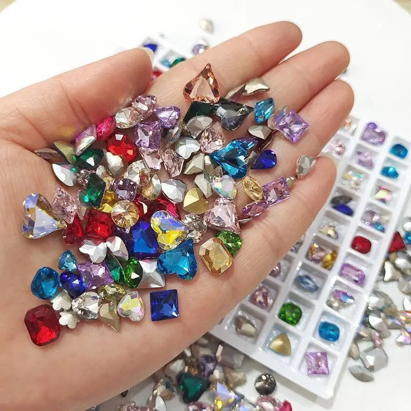 Mix kolorów Mix kształt paznokci diamentowy butik Multi cut kryształowy szpiczasty dolny paznokci DIY biżuteria super błyszczące akcesoria diamentowe