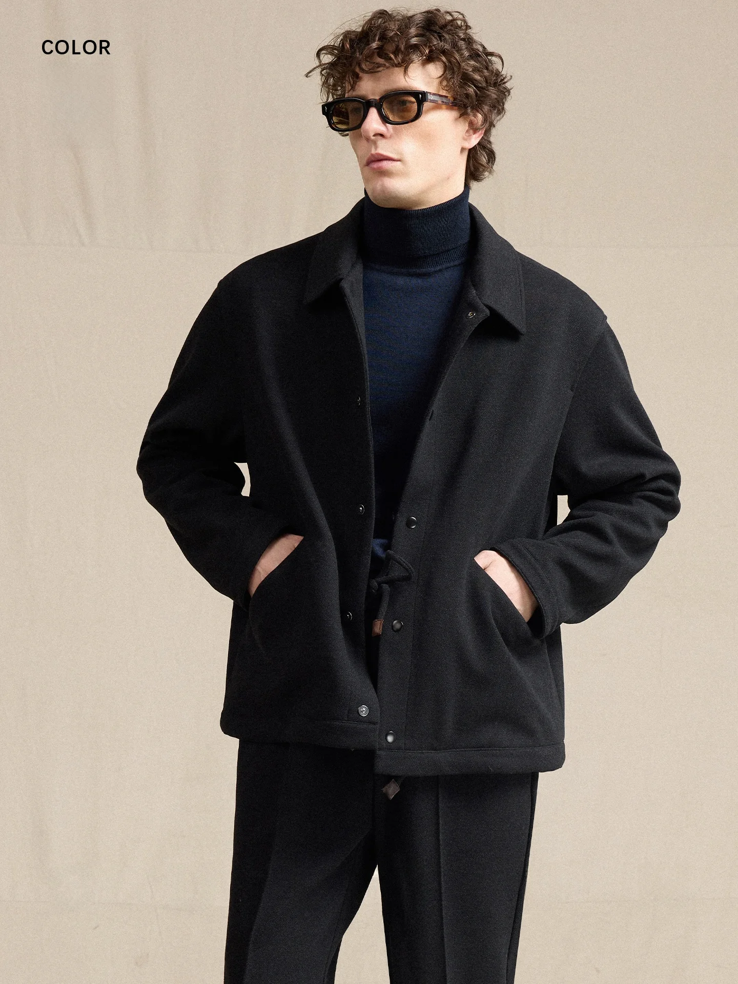 Cultum Knitted Collar Jacket Men's Casual Business Travel Set Standard Fit Polyester Long Sleeve Warm Pure Color Button up