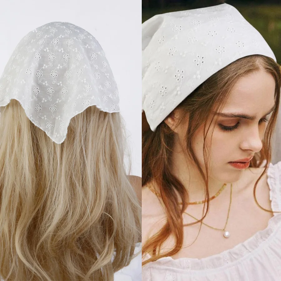 Women Lace Ruffle Triangle Headband Pastoral Style Hair Band Soft Hair Accessory for Summer Seaside Photograph Prop Dress Up