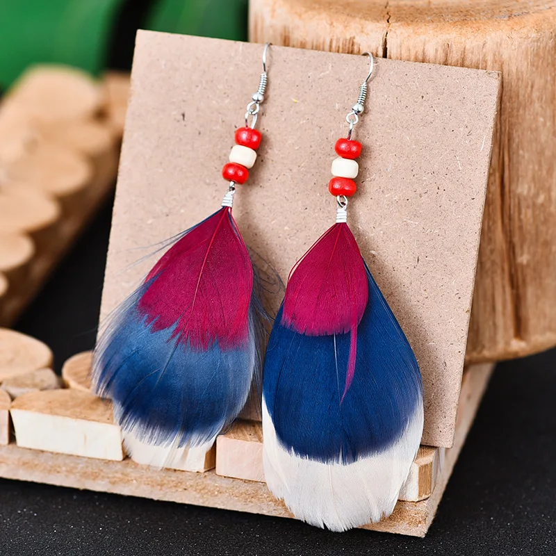 Bohemian Retro Long Feather Dangle Earrings For Women Beach Flower Coffe Tassel Drop Earrings Wedding Bride Indian Jewelry