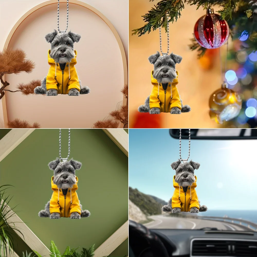 Vibrant Dressed Schnauzer Pendant Keychain Cartoon Puppy 2D Acrylic Versatile Charm,Decor for Car Mirror,Backpacks,Festive,Gift