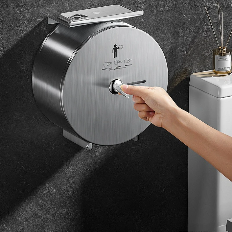 

Stainless Steel Round Toilet Paper Holder, Wall Mounted Jumbo Roll Dispenser for Bathroom & Public Restroom, Rustproof for Hotel
