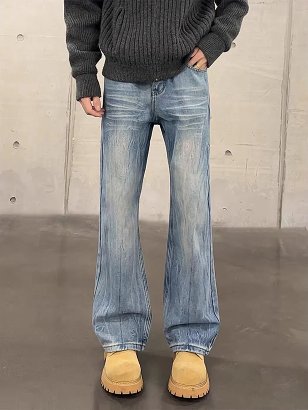 

Светло-голубые джинсы с узором молнии, мужские, с флисовой подкладкой, прямого кроя, утепленные, для уличной моды, зимние, эластичные