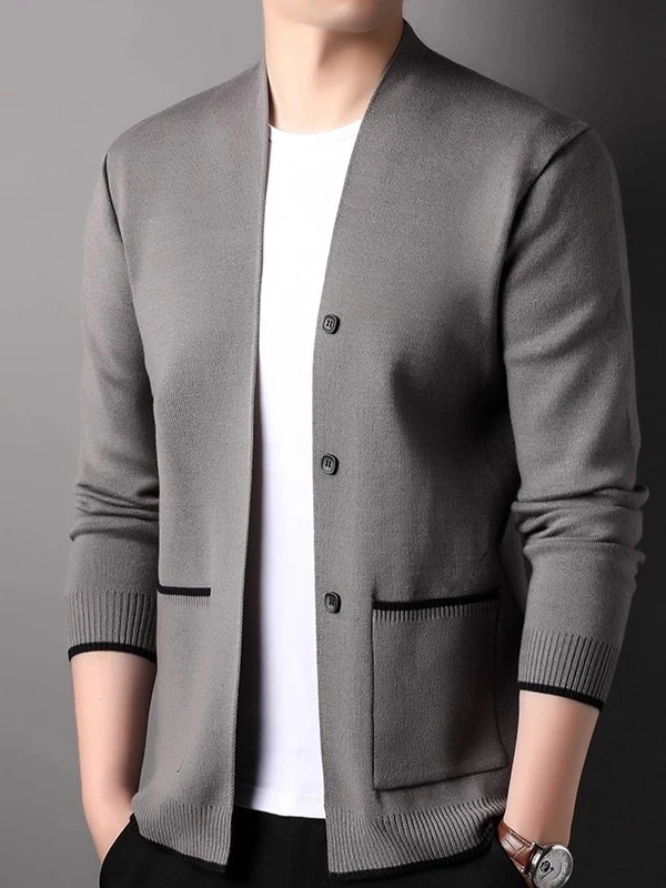 

Мужской вязаный кардиган Busin Casual с V-образным вырезом, легкий и удобный, для весны и осени, модная верхняя одежда