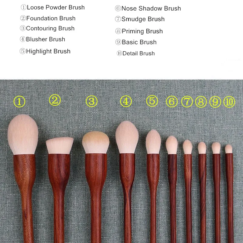 10PCS Sandelholz Make-Up Pinsel Set Powder Blush Foundation Blender Sculpting Lidschatten Professionelle Schönheit Make-Up Pinsel