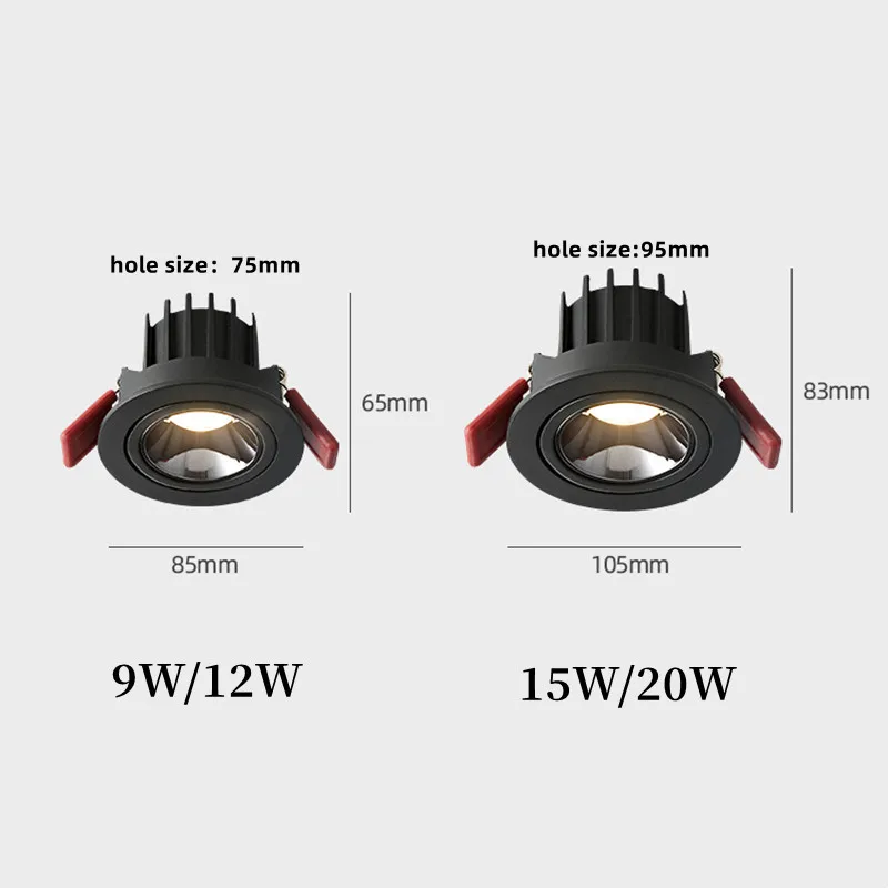 Круглый антибликовый встраиваемый потолочный светильник с регулируемой яркостью, 9 Вт, 12 Вт, 15 Вт, 20 Вт, 110 В переменного тока, 220 В, потолочный, для кухни, гостиной, для помещений