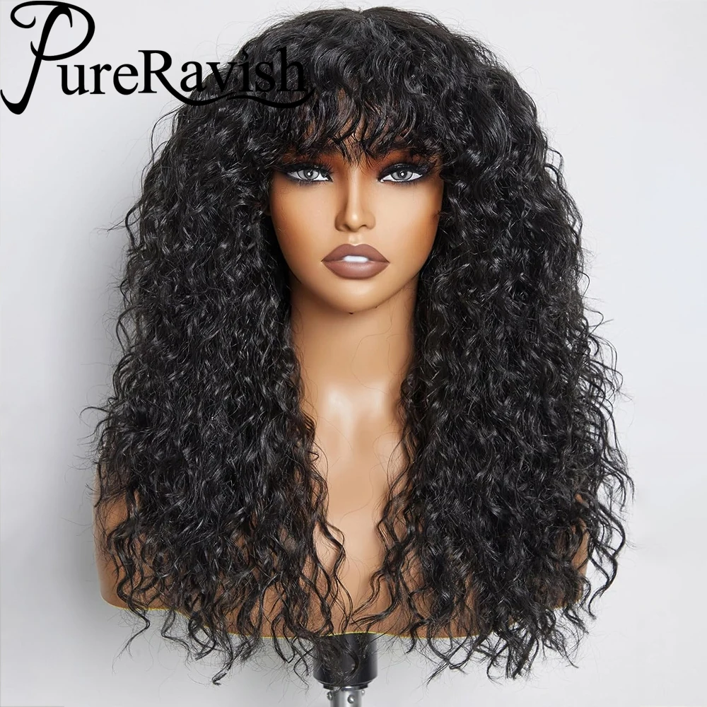 

Water Wave Bob Wig With Bangs Jerry Curls Glueless Full Machine Made Curly Brazilian Human Hair Wigs For Black Women 180 Density