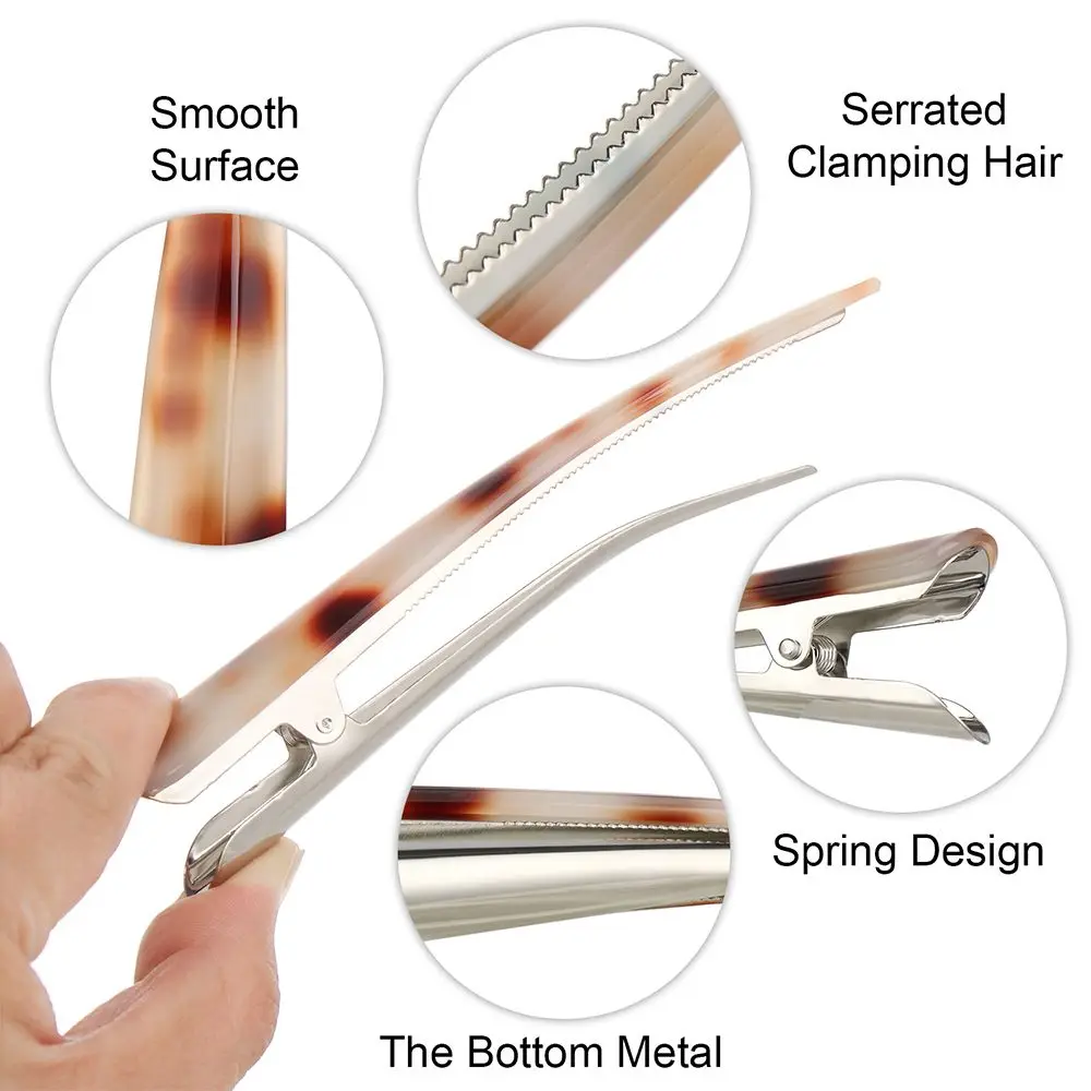 Large Tortoise Shell Hair Clips 5.5 inch Simple Automatic Hair Clip, Durable Non-Slip Duckbill Metal Clips Thick and Thin Hair