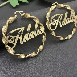 Lateefah 70MM Custom English Name Great Wall Thread Hip Hop Exaggerated Large Ear Loop DIY Letter Earrings Jewelry