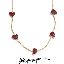 Yhpup Color Ancora Ankela Red Enamel Heart Love Chic Chain Necklace Women Stainless Steel Jewelry Valentine's Gift