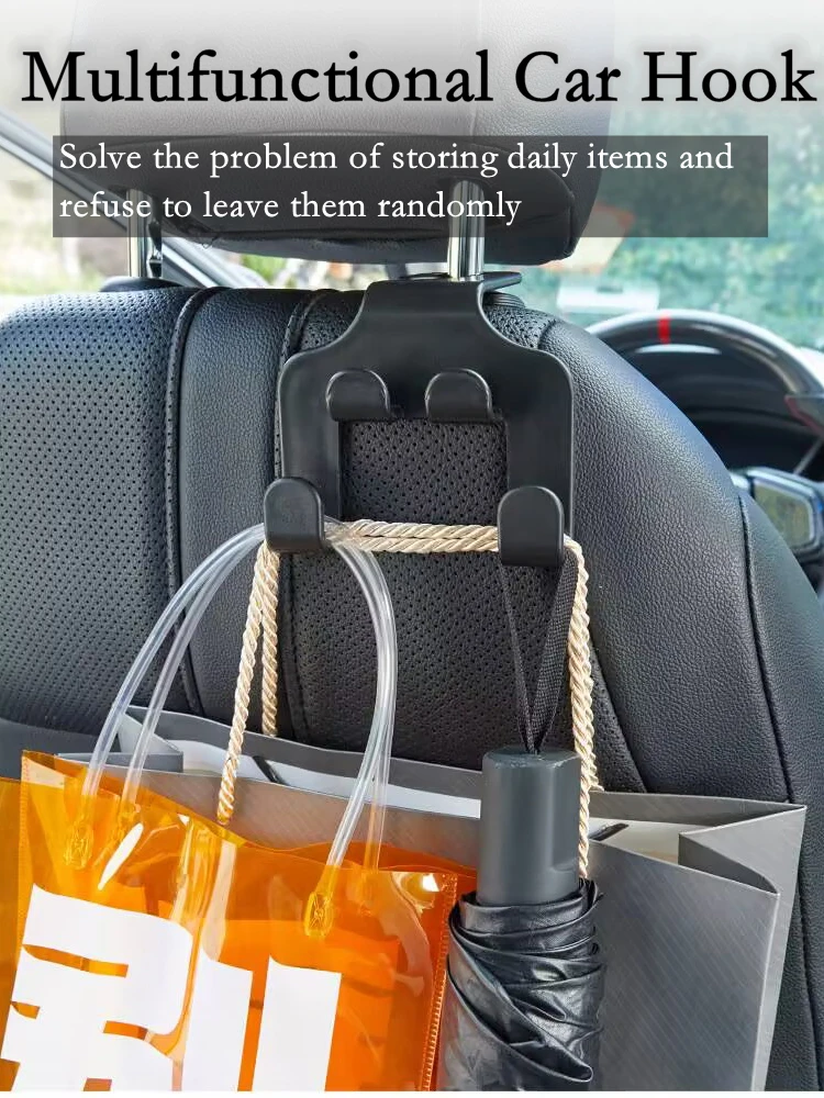 

1pcs Car Rear Seat Double Head Storage Hook Auto Seat Headrest Hanger Handbag Phone Holder Organizer Hook Clip Decor Car Gadget