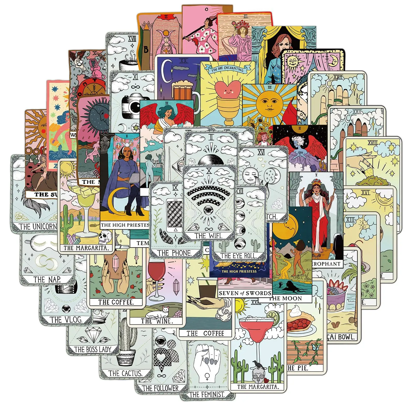 Pegatinas de cartas de Tarot Retro de dibujos animados, calcomanías de grafiti estéticas, impermeables, para equipaje, monopatín, cuaderno, coche, 10/30/50 piezas