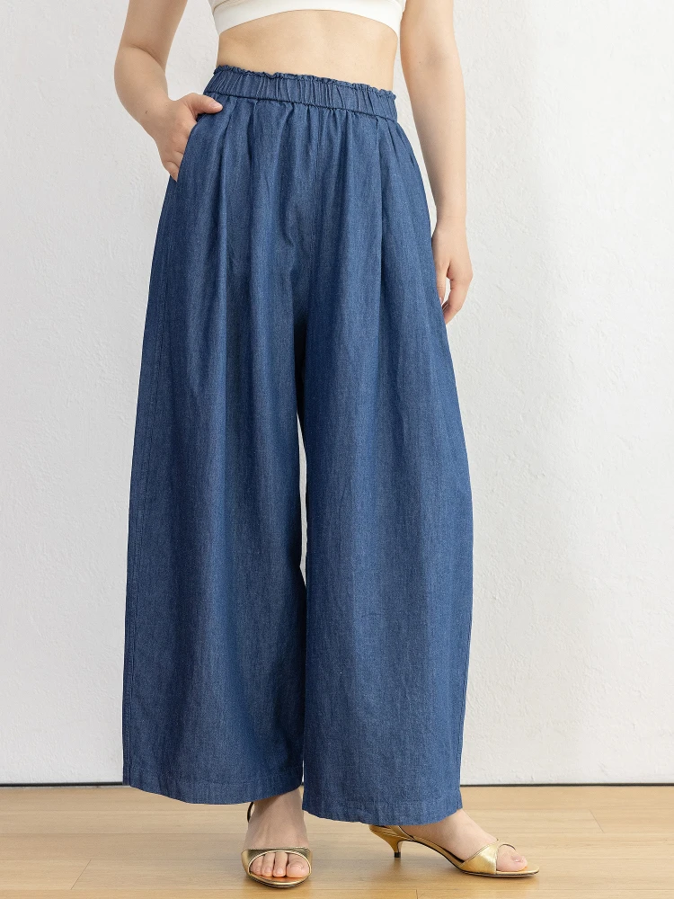 

Джинсы JENUNIQUE с высокой талией, свободного кроя, летние, из тонкого хлопкового денима, женские, винтажные, широкие, длиной до щиколотки, синие