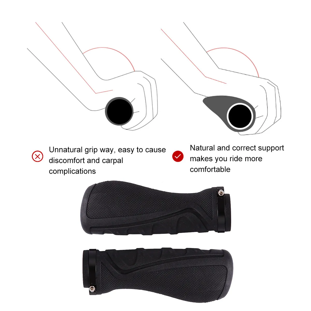 

2Pcs Bike Handlebar Grips Rubber Non Slip Comfortable Mountain Cycling Handlebar Covers Anti Skid Grip Black