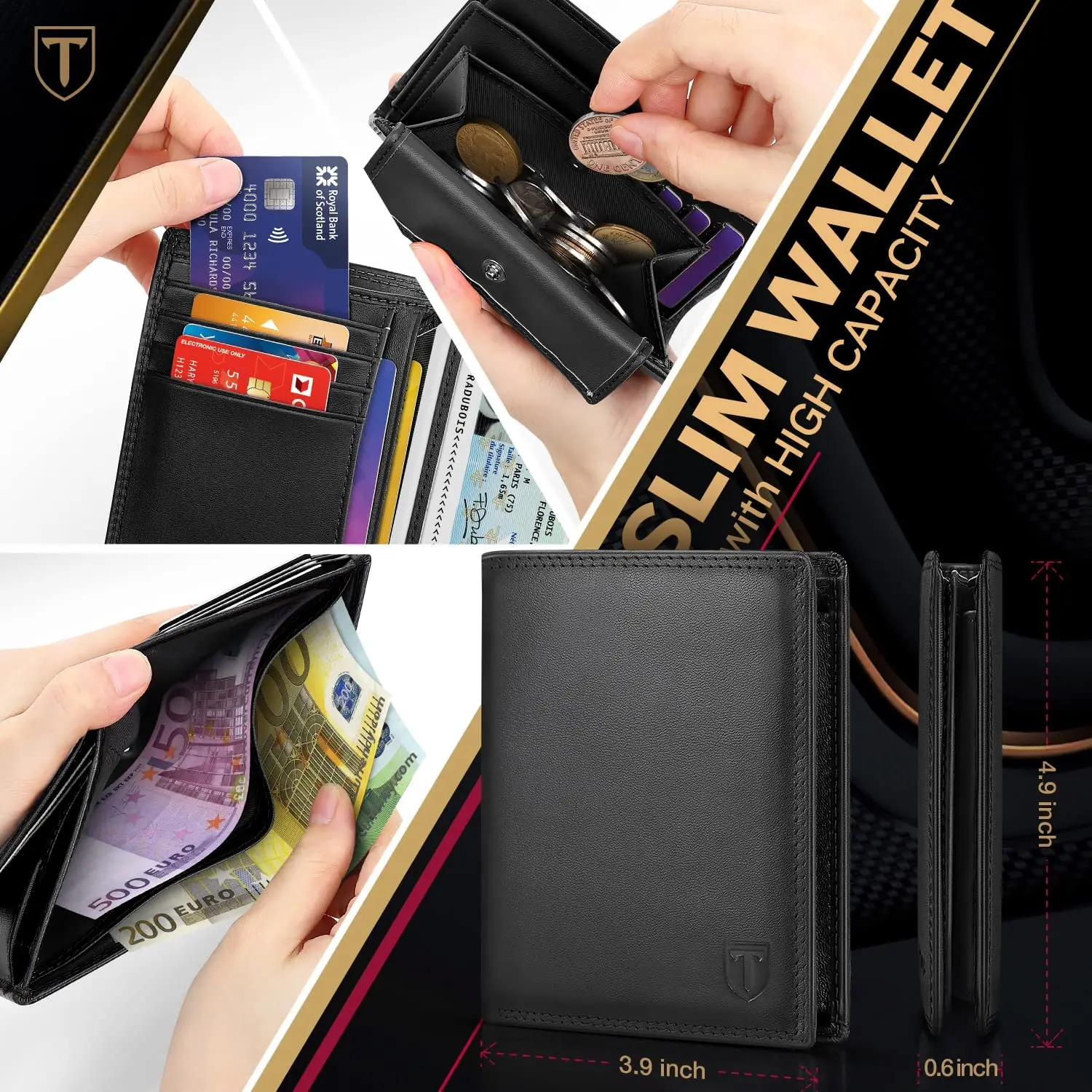 Elegant Fashion Wallet Men Genuine Leather Coin Pocket Card Holder Purse RFID