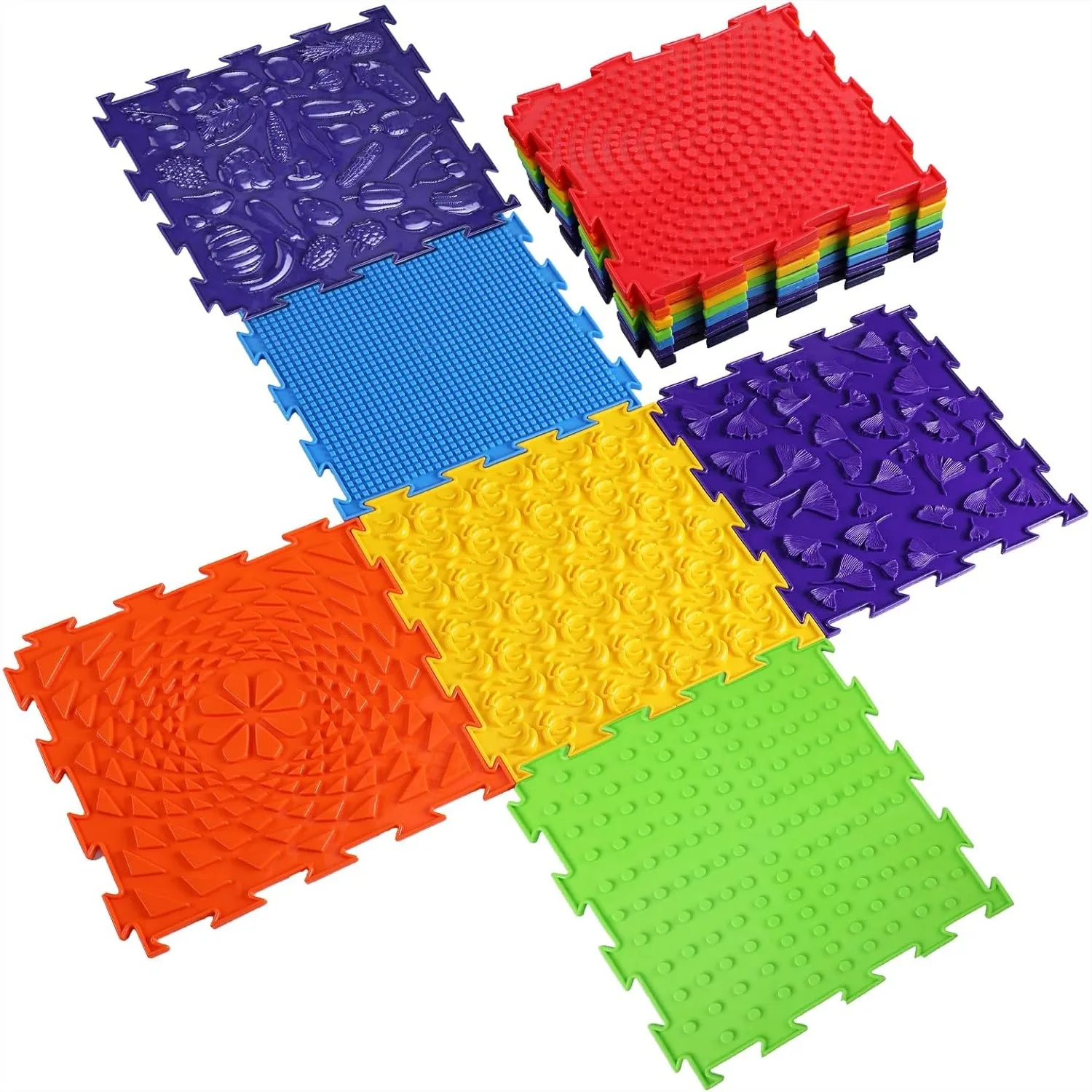 

Sensory Mats for Autistic Kids, 7 Pcs Textured Puzzle Play Mats for Sensory Room, Orthopedic Massage Floor Tiles for Stress