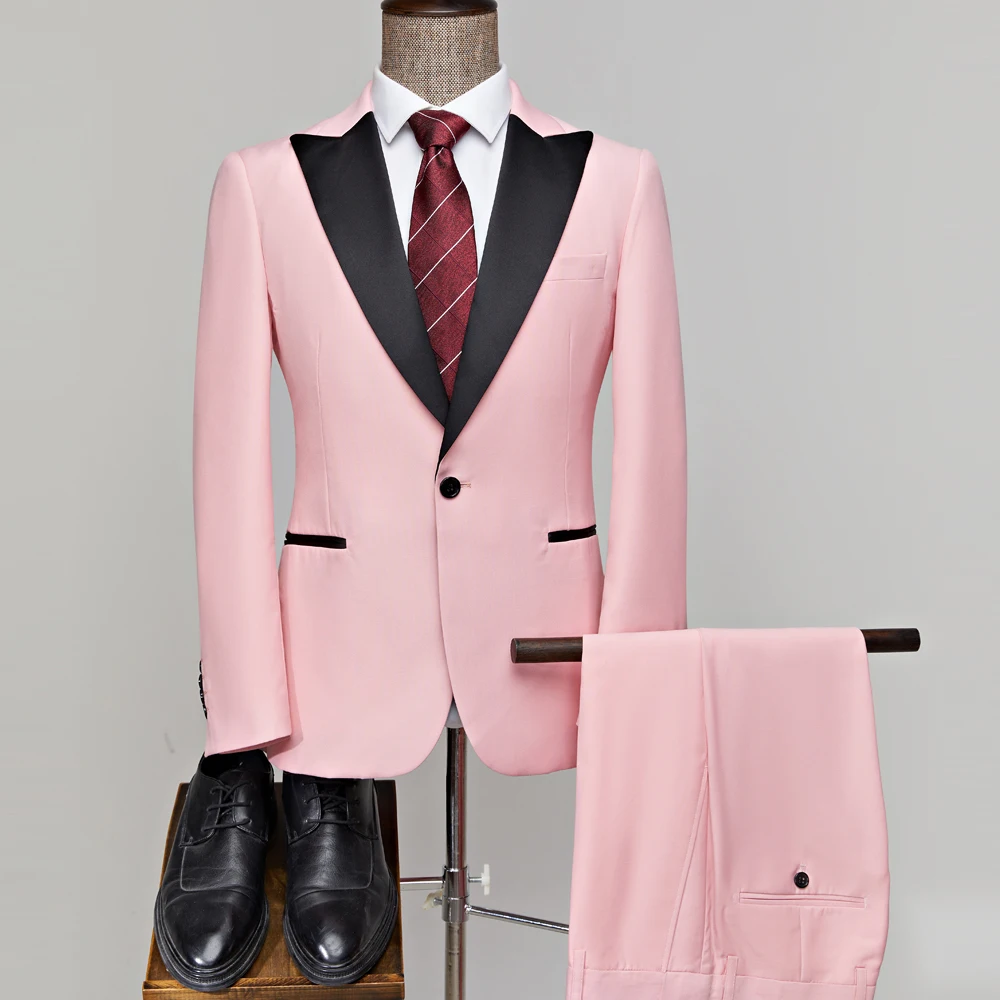 Pink Sky Blue Navy Formal Suit 2 Piece Sets for Men Wedding Party Dress Coat and Pants Big Size Terno Masculino Costume Homme