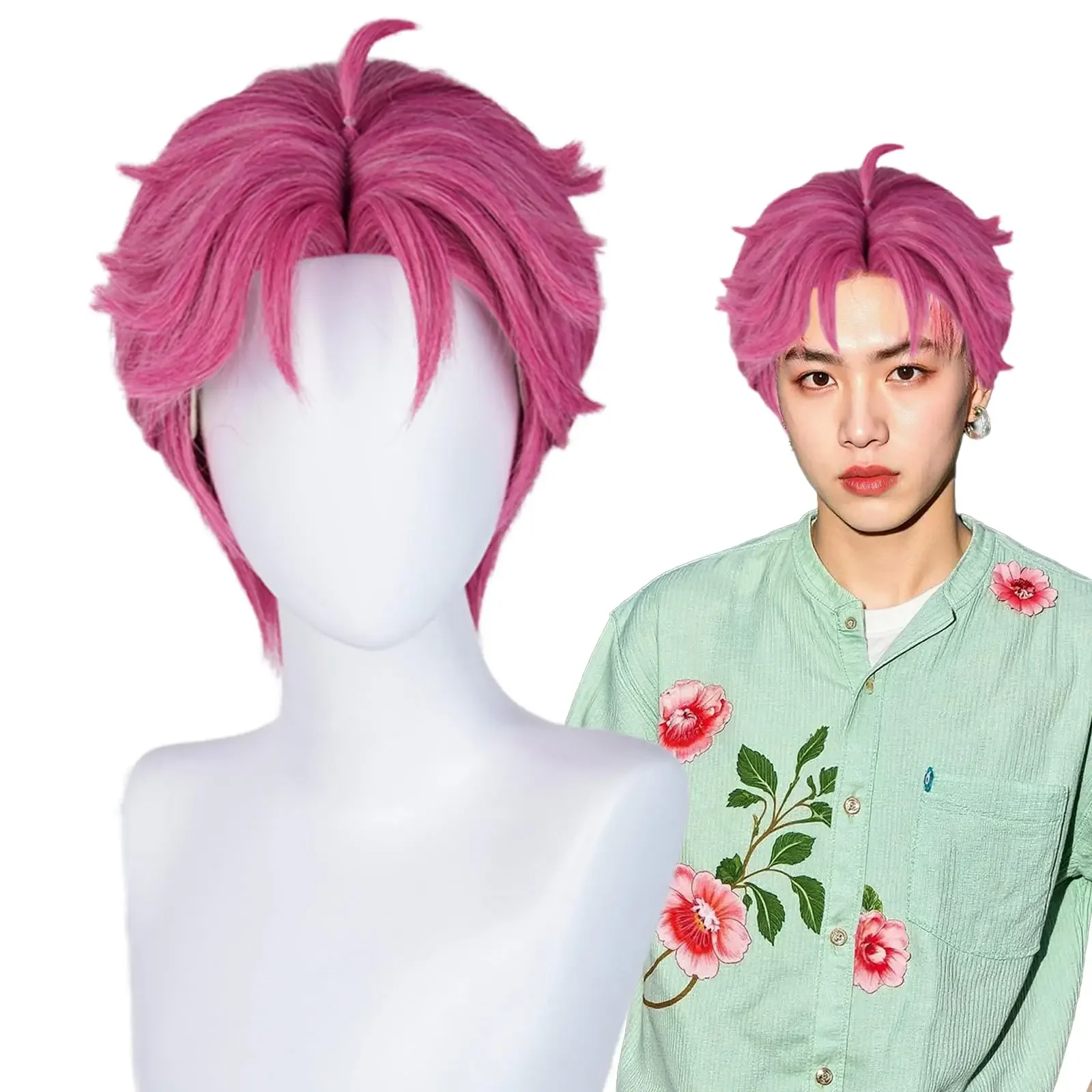 

Rose red bangless anti-upturned short hair synthetic wig | animated film KPop Demon Hunters character Abby cosplay wig Halloween