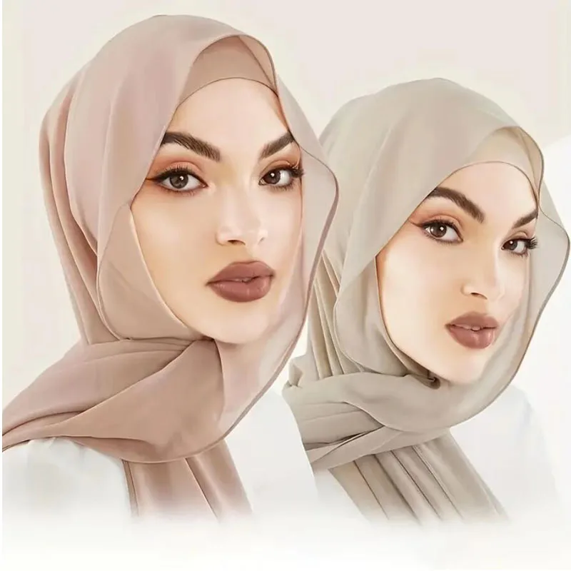 2 Pcs Set Headwear Women Chiffon Scarf Tube Undercap Basic Thin Breathable Hijab with Elastic Inner Hijab Cap Combination