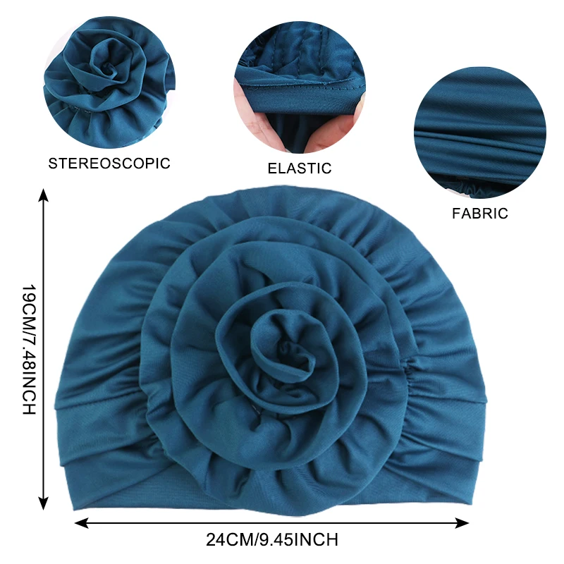 Neue Damen-Hijab-Kappen in Unifarben mit Vintage-Blumenmuster, Muslimische Damen-Turbane, Chemo-Kappen, Kopftücher, Damen-Kopfwickel – Detail 1