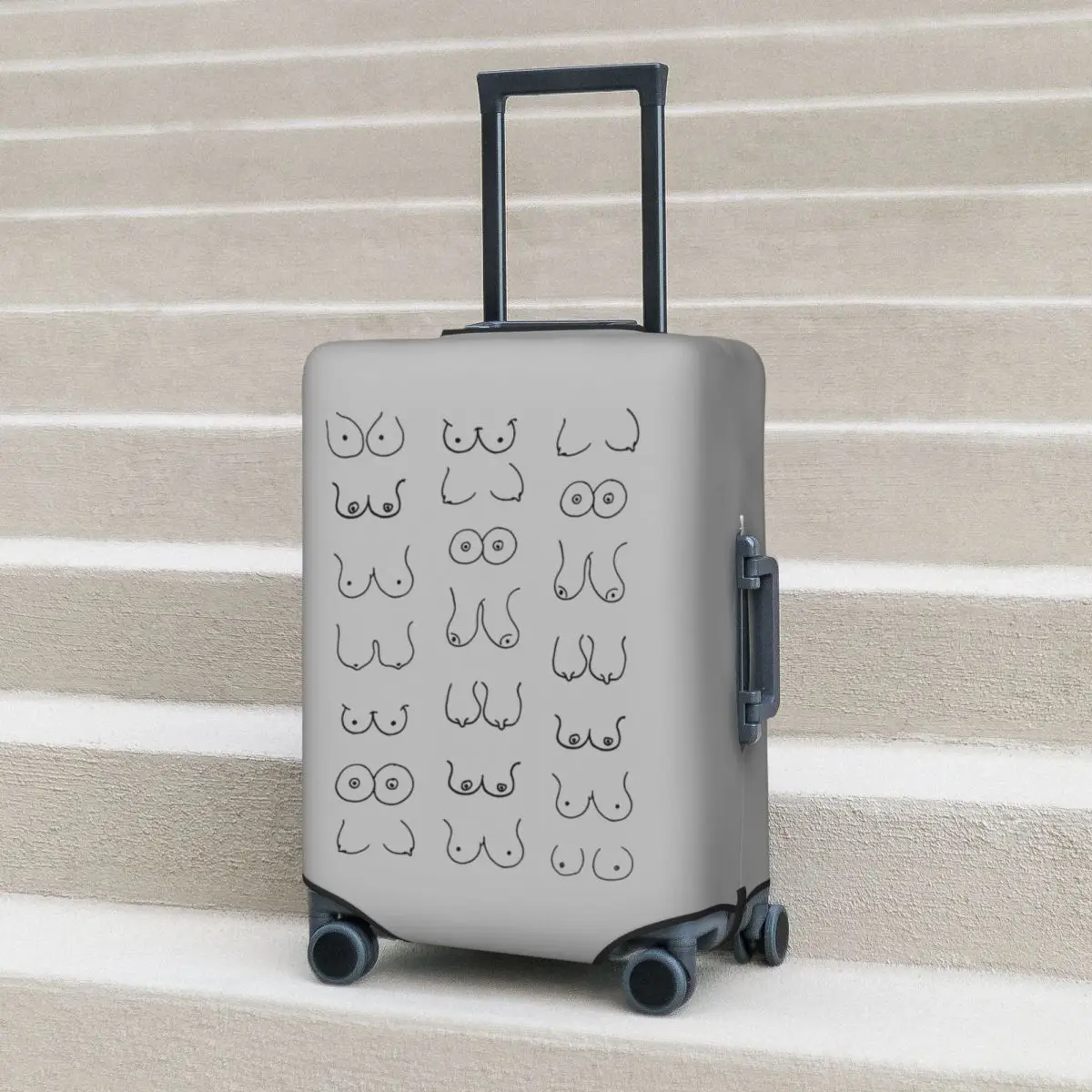

Black And White Tits Drawing Suitcase Cover Protection Elastic Trip Luggage Protector Covers for 18-32 Inch