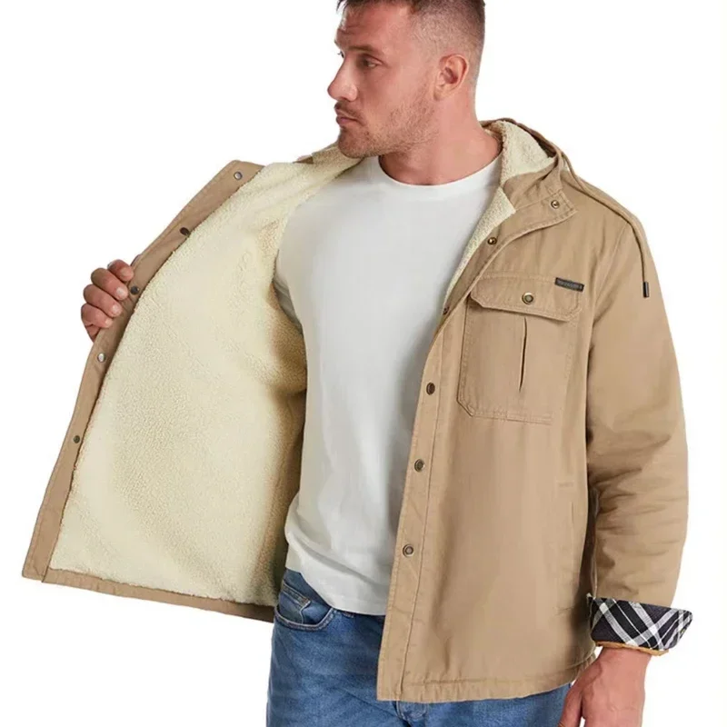 Winter Thicken Jacket Warm Men's Solid Color Hooded Plush Paded Man Wool Baseball Casual Clothing Hip Hop Zip Sweatshirts Coats