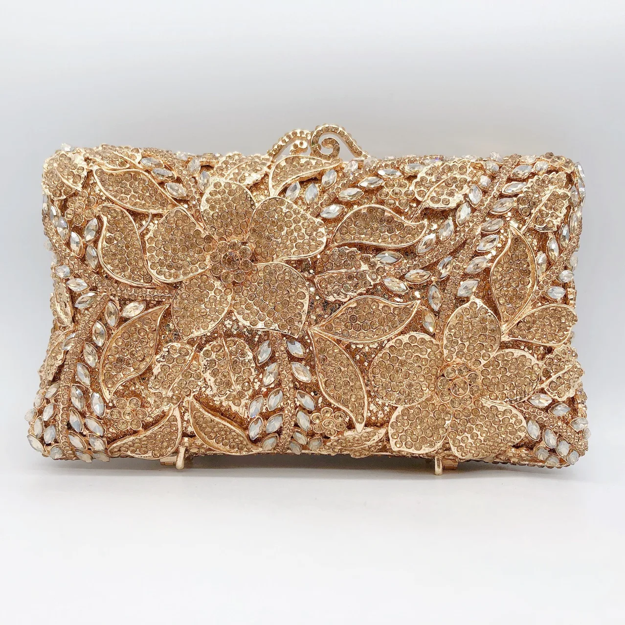 

19x11CM New Flower Diamond Evening Bag Banquet Rhinestone Hand Women Bridal Wedding Bag Clutch Bag A7626