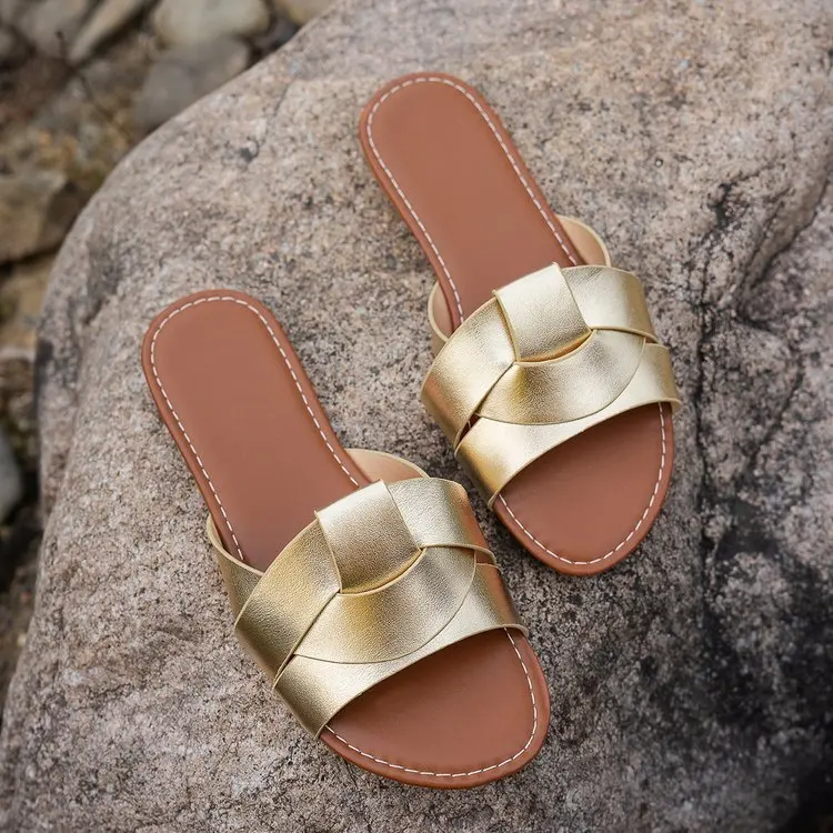 Sandalias Planas de Cuero Cómodas para Mujer, Pantuflas de Verano a la Moda, Estilo Casual, Calzado de Playa, Zapatos Sin Cordones