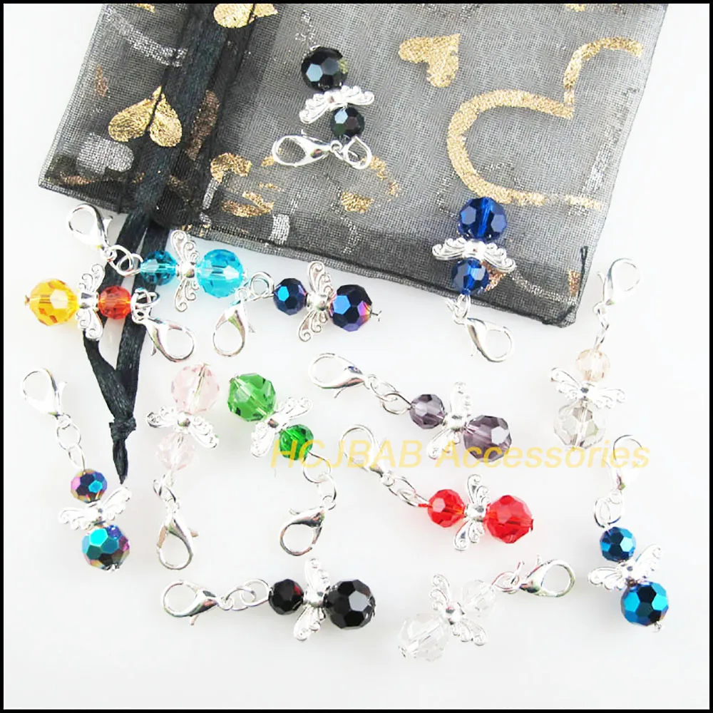 15Pcs Silver Plated Star Retro Mixed Ball Crystal 14x22mm Angel With Lobster Claw Clasps Charms