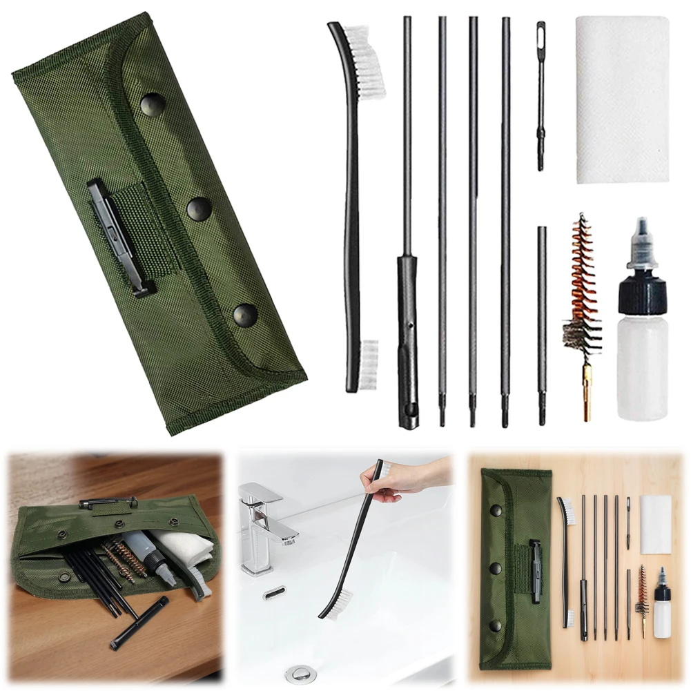 12pcs/Set Gun Barrel Cleaning Kit with Pouch Pistol Handguns Rod Cleaner Brush Tools Pistol Cleaner for .22LR .223 .257