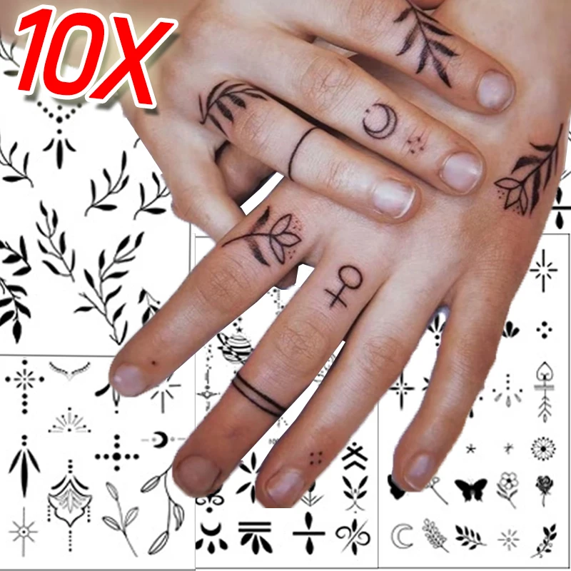 Butterfly Leaf Finger Temporary Tattoo Stickers Black Moon Star Snake Hands Art Waterproof Tattoos Women Men Tattoo Decoration