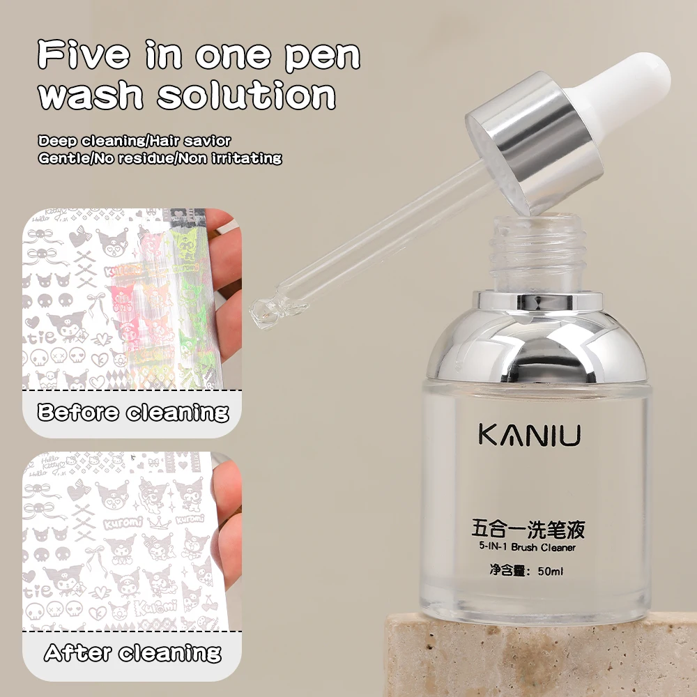 Nettoyeur de brosse à ongles 5 en 1, liquide de nettoyage en profondeur, formule douce, sans endommager les résidus, séchage rapide pour les outils d'art des ongles, soins, 50ml