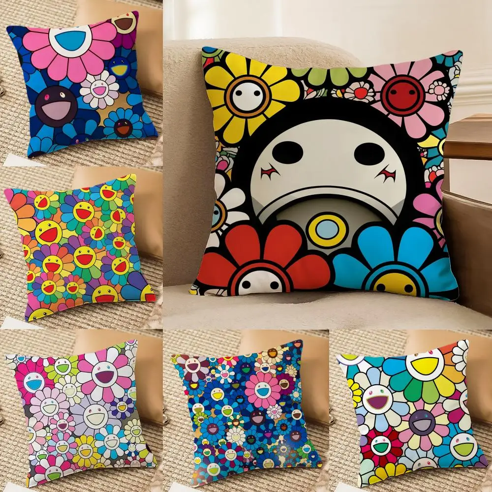 Art T-Takashi Flowers M-Murakami Cushion Cover Soft Plush Double-Sided Printed Sofa Pillow Cushion Cover | All-Season Decor Gift
