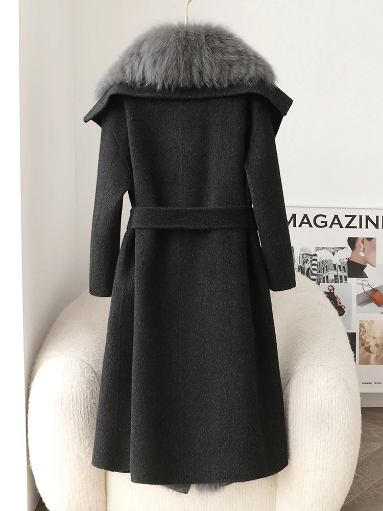 Autumn/winter New Double-sided Woolen Jacket Women\'s Long Woolen Overcoat For Cold Weather Detachable Fox Fur Overcoat