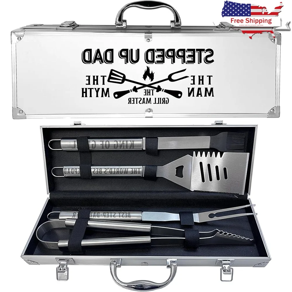 

Step Dad Gifts BBQ Accessories Kit Grilling Tools Set Heavy Duty Stainless Steel Portable Case Backyard Cookout Essentials