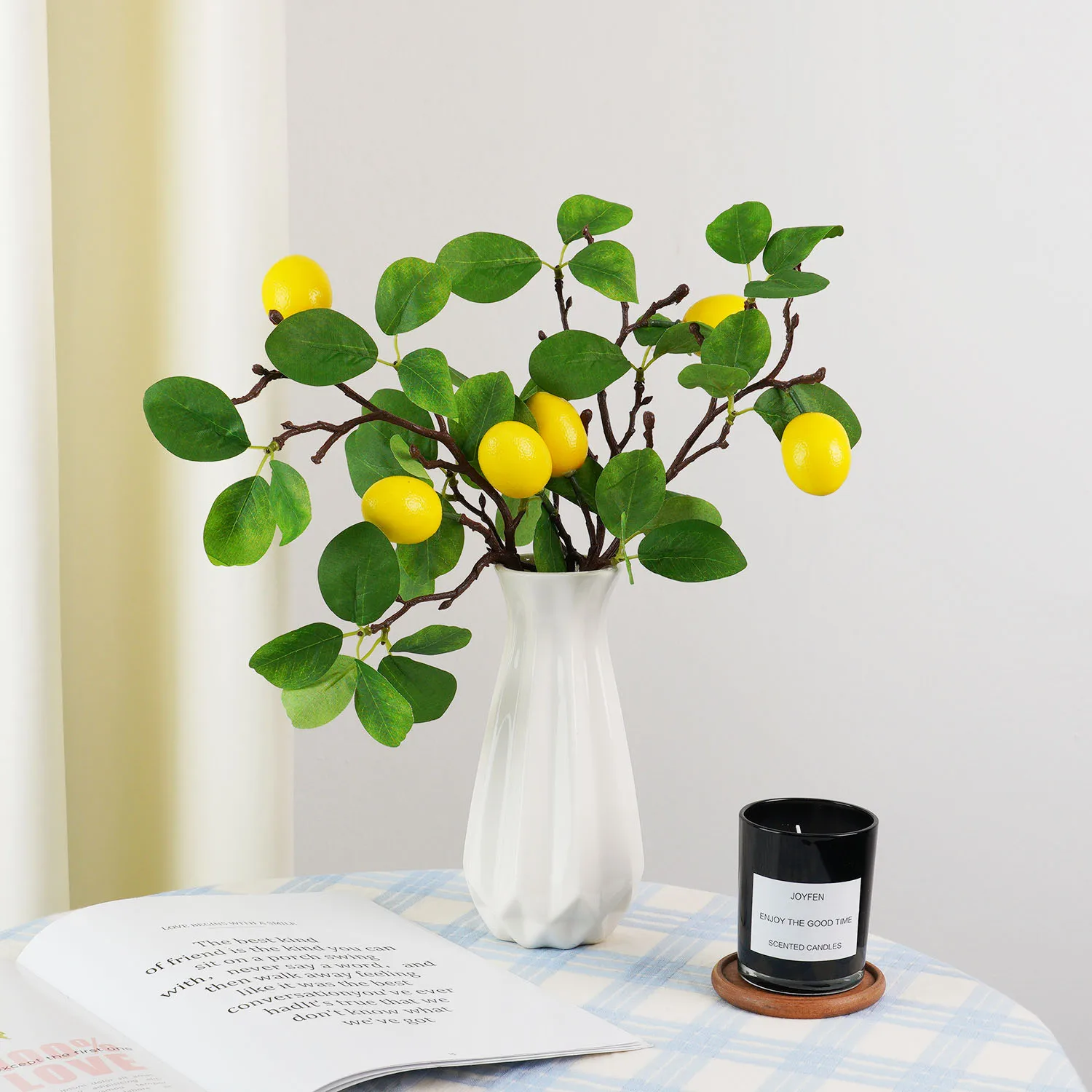 Fruta de limón amarilla Artificial con hojas falsas, flores artificiales de aspecto Real para decoración DIY de fiesta en casa de Hotel, 1 ud.