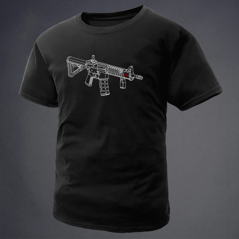 Summer New Product - Gun Theme Printed M416 Line-drawn Material Short-sleeved T-shirt - Round Neck Short-sleeved