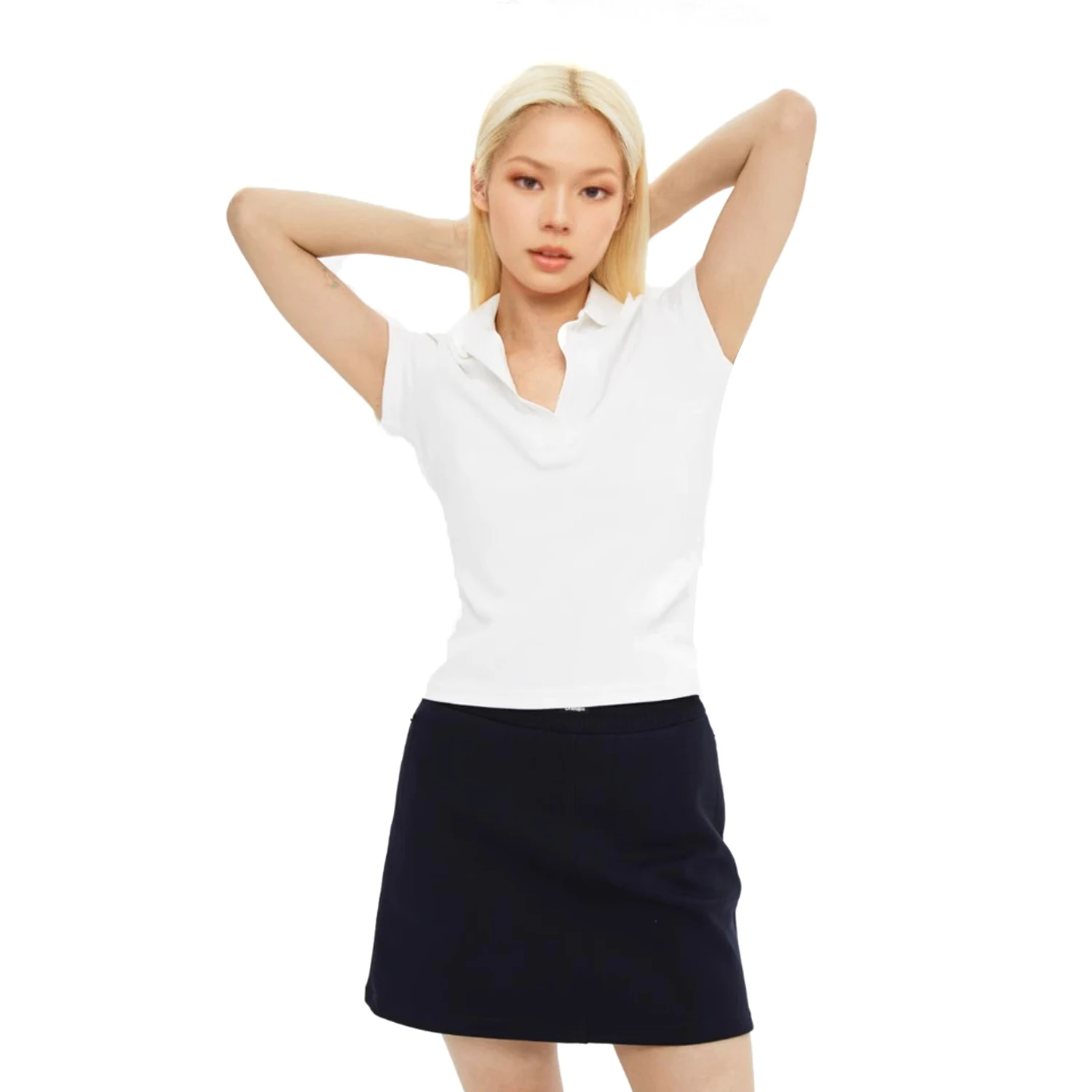 C-GEM-American Retro Spicy-Girl Collared Set-In Shoulder Kurzarm-Poloshirt